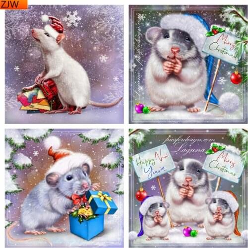 Diamond Painting Cross Stitch Mouse Picture of Rhinestone Diamond Embroidery Animal Needlework Christmas Decor