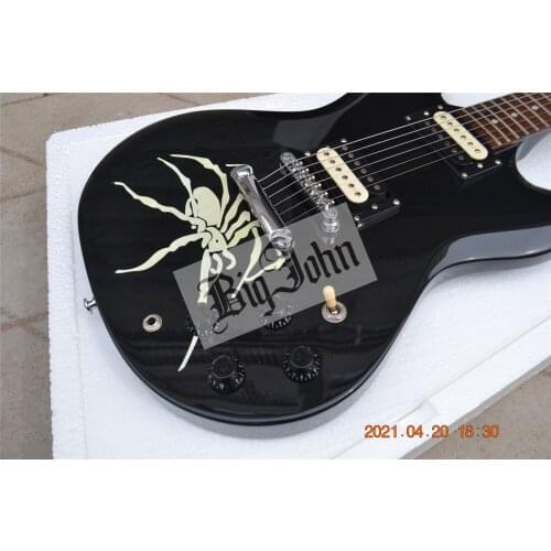 Free shipping black fine electric guitar with spider in body Y02