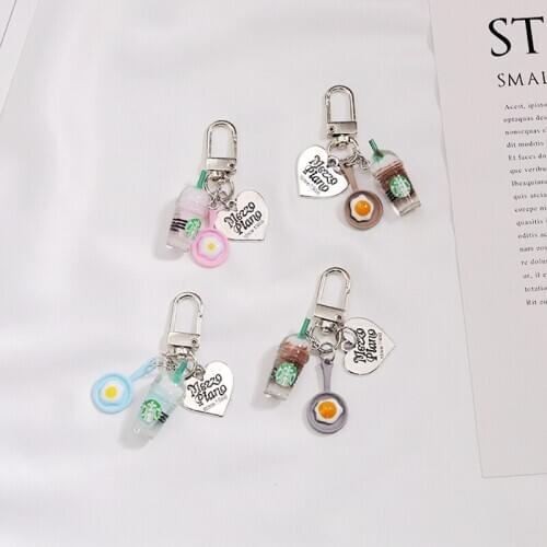 Simulation Food Pan Fried Eggs Keychain Charms Creative English Letter Heart Pendant Key Chains Cute Bag Charm Porte Clef Toys