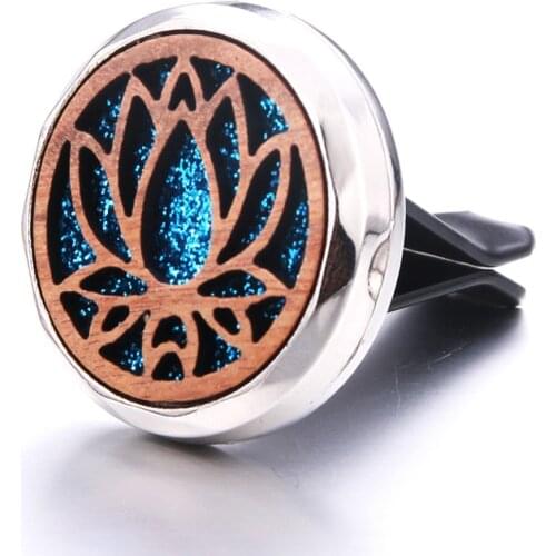 Wooden Lotus Detachable Car Air Vent Freshener Car Perfume Diffuser Car Air Clip Aromatherapy Essential Oil Locket 316L Pendant