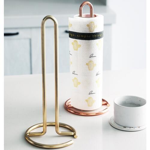 Creative Paper Towel Holder Stainless Steel Standing Tissue Stand Rose Gold Kitchen Bathroom Napkins Rack Home Table Accessories