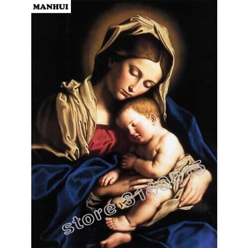 DIY Diamond Painting Spuare Rhinestone Decorative Paintings Diamond Embroidery Mosaic Cross Stitch Holy Mother and son BEF122