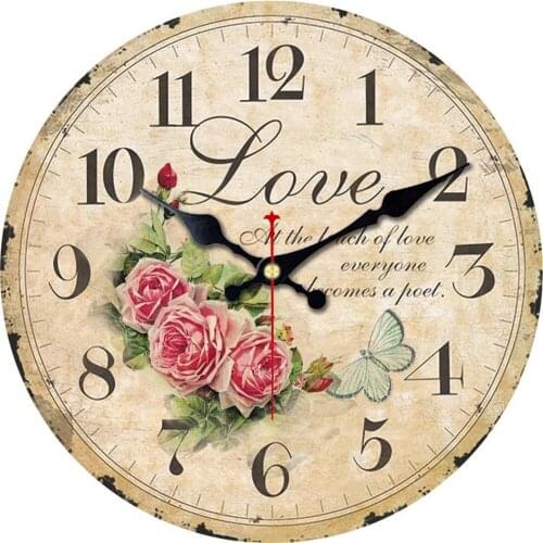 Home Decorative Wall Clock Lavander Rose Flower On Tin Home Garden Beauty Flower Romantic Shabby Chic Wood Round Wall Clock