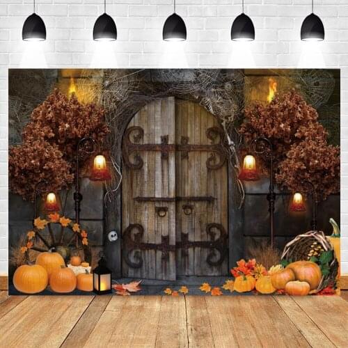 Halloween Background Gate Door Tree Pumpkin Spider Web Autumn Farm Photography Backdrop Photo Photophone Photozone Photocall