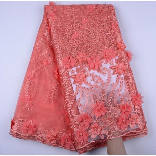New Style Peach French Net Lace Fabrics 3D Flowers African Tulle Mesh Lace High Quality Nigerian Lace Fabrics For Wedding S1400