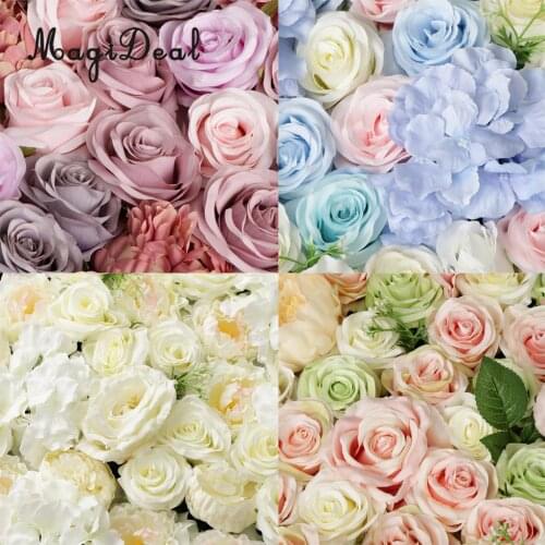 MagiDeal Artificial Rose Peony Hydrangea Hanging Flower Floral Wall Panels Wedding Engagement Venue Backdrop Photo Prop