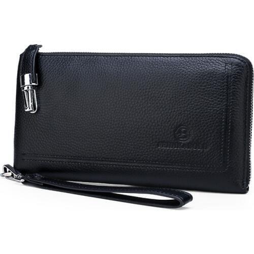 New Fashion Mens Day Clutch Top Layer Cowhide Zipper Long Wallet Male Business Handbag Casual Phone Case Soft Card Holder