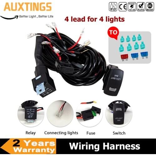 Wiring Harness Relay Kit Wires Cable ON/OFF Switch 4 Leads 10ft 12V 40A for Led Work Light Bar Boat ATV Truck