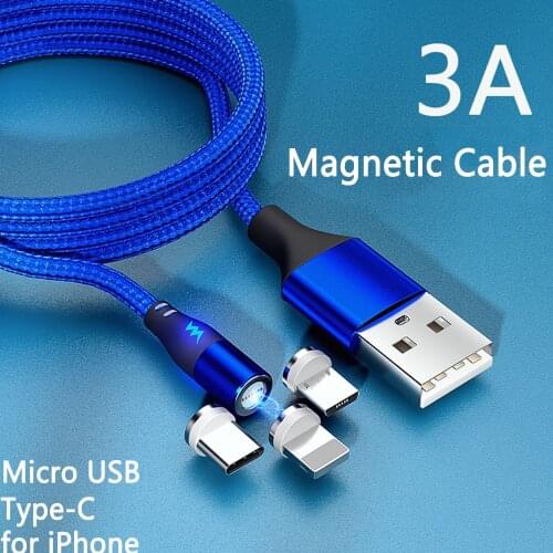 LED Indicator Micro Usb Magnetic Cable USB Type C Phone Cables Qualcomm Quick Charge 3.0 4.0 Charging Cords for Samsung Xiaomi