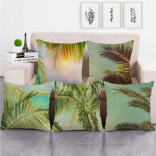 Cute Vintage One Side Print Cushion Cover Linen Pillow Cover for Home Sofa Seat Throw Covers Decoration 45X45cm Beach Scenery