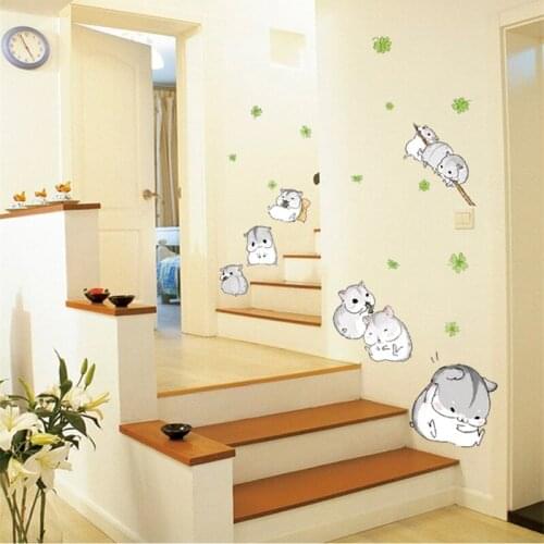 Cartoon Cute Hamster Wall Stickers Animal Home Decor for Bedroom Living Room Wall Decals DIY Sofa Background Murals Wallpaper