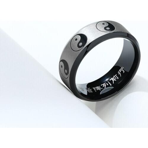 Men Woman 8MM Black Stainless Steel Exorcism Gossip Male Prayer Chinese Ying Yang Taoism Jewelry