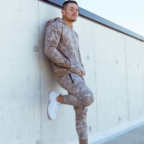 Mens Sports Suit Running Set O-Neck Pullover Hooded Sweatshirts Jogging Sportswear Workout Gym Fitness Tracksuit