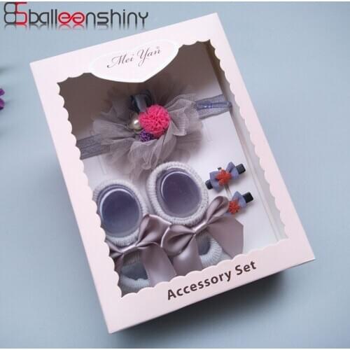 Child Socks and Headband Set Gift Box Newborn Baby Floor Socks Hair Bands Hair Clips Accessory Set Hair Accessories Fashion