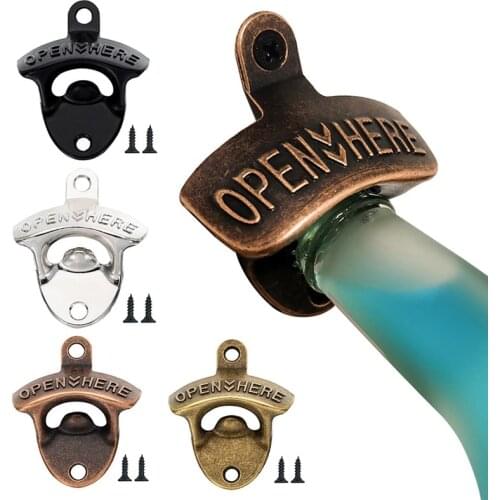6 Pack / 4PCS Bottle Opener Wall Mounted Rustic Beer Opener Set Vintage with Mounting Screws for Kitchen Cafe Bars Tools Gadgets