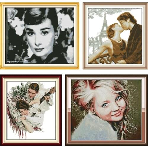 Counted Cross Stitch Kits Parisian Love Stamped Patterns 11CT 14CT Printed Handmade Fabric DMC Thread Embroidery Needlework Sets