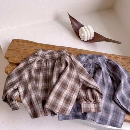 2021 new girls boys plaid shirt cotton full sleeve autumn kids top