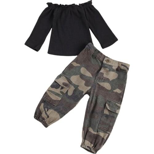 Ma&Baby 1-6Y Autumn Spring Children Girls Clothes Set Toddler Kid Ruffles Off Shoulder Tops Casual Leopard Pants Outfits