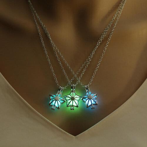 New Luminous Star Pendant Necklaces For Women Men Teens Trendy Creative Fluorescent Hollow Star Pendant Necklace Fashion Jewelry