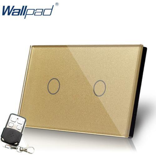 Gold 2 Gang 2 Way 3 Way Remote Switch Crystal Glass Wallpad Luxury US/AU Electrical 2 Gang Light Switch With Remote Controller