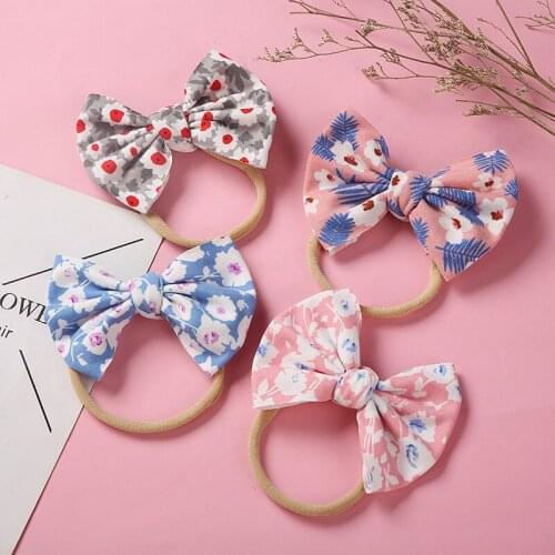 Girls Bows Headband Printed Baby Hairband Elastic Fabric Head Band Summer Traceless Scrunchies Children Flower Hair Accessories