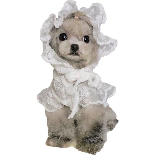 Pet Hat Breathable Polyester Good-looking Round Neck Puppy Lace Skirt For Dog Supplies White Solid Color Design Outing Hat