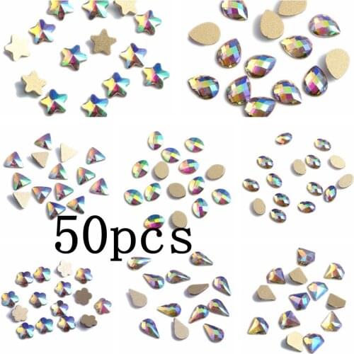 Nail Art Decorations 50pcs Green Rainbow Glass Rhinestone Flatback Nail Stickers DIY Craft Art Charm Stones