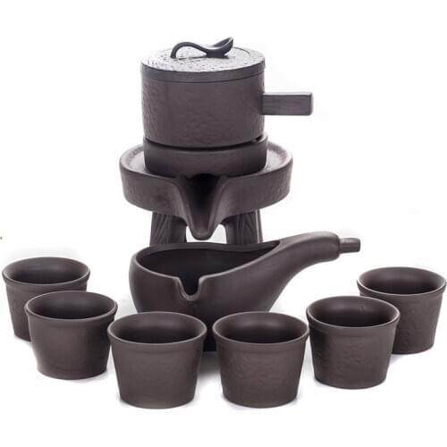 On sale Tea Cup Purple Sand Tea Set Household Semi-automatic Stone Mill Lazy Man Kung Fu Tea Set for making Oolong tea pu'er tea