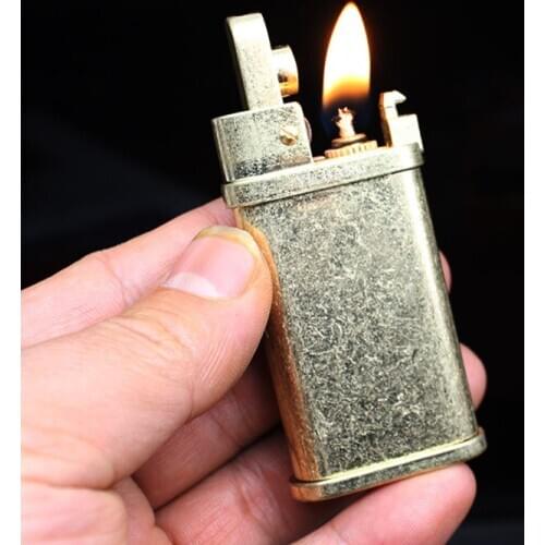 Vintage Free Fire Brass Lighter Flint Grinding Wheel Torch Kerosene Compact Lighter Cigarette Gasoline Windproof Gadgets For Men