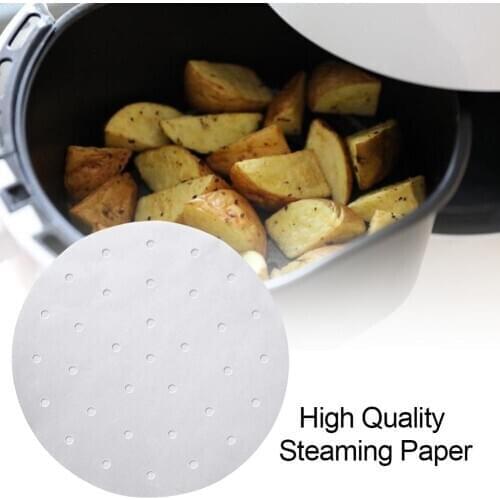 Air Fryer Liners Perforated Steaming Papers Bamboo Steamer Liners Non-Stick Oil-Absorbing Paper Air Fryer Accessories