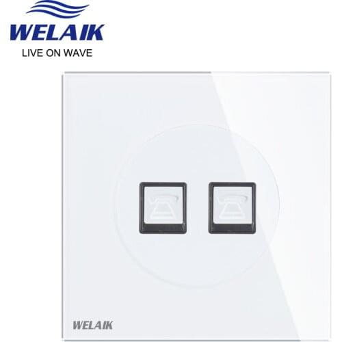 WELAIK Tempering-Glass Panel-UK 2combinations-Wall telephone-Socket-CAT3 UK-Standard B182TPW