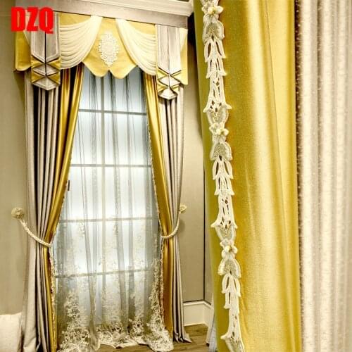 Custom Curtain Golden Yellow European Luxury Villa High-class Living Room Cloth Blackout Curtins for Livingroom