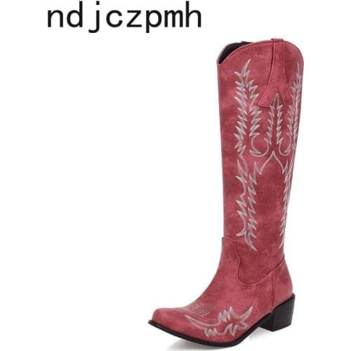 Womens Boots Winter The New Fashion Pointed Color Matching Zipper Thick Heel Mid Heel High Tube Womens Shoes Size 33-45