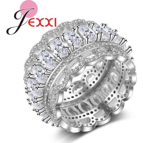 Fashion White Cubic Zirconia Round Wide Finger Rings 925 sterling-silver-jewelry for Women Bridal Wedding Christmas Gift