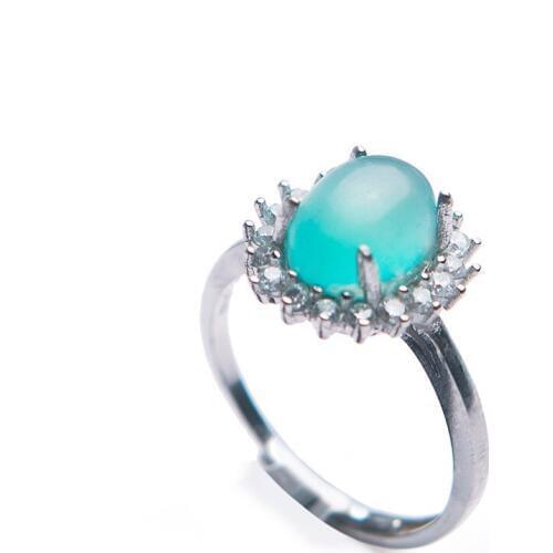 Genuine Natural Adjustable Amazonite Crystal Ring Women Ring Adjustable Size Crystal Ring Trendy 925 Sterling Silver Stone Ring