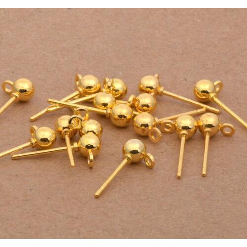 20pcs 3mm 4mm 5mm Gold/Silver Ball Heads Pins Needles Earring Stud Blocks For DIY Handmade Ear Necessary Jewelry Making Findings