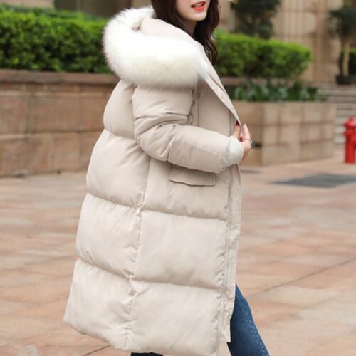 2019 New fashion Plus size Warm Thicken Long Down cotton Jacket Women Fur Collar Hooded coat Female