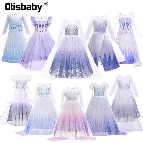 2021 Snow Queen Girls Elsa Dress Up Halloween Fancy Fairy Princess Costume Summer Birthday Party Toddler Dresses with Long Tail