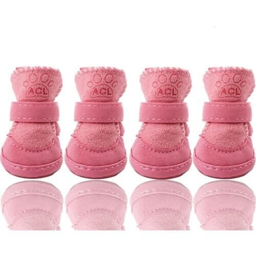4pcs/Set Pet Dog Cat Winter Shoes Dogs Chihuahua Puppy Cotton Blend Non-slip Snow Warm Walking Boots Cute Fancy Dress up