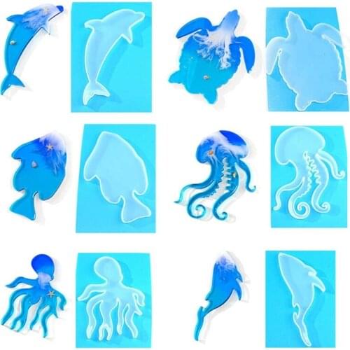 6Pcs Marine Organism Coaster Silicone Resin Molds Sea Turtle Dolphin Fish Octopus Tea Mat Ocean Coaster Molds Kit Tools