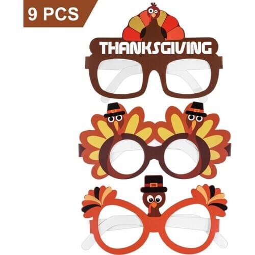 9PCS Funny Turkey Decoration Glasses Thanksgiving Cartoon Eyeglasses Sunglasses for Thanksgiving Costume Party Assorted Color