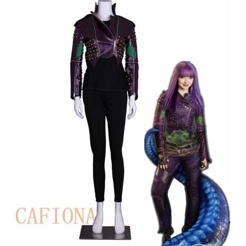 Cafiona Descendants 2 cosplay Mal Cosplay costume purple Leather coat punk style rivet jacket Custom Made size party top