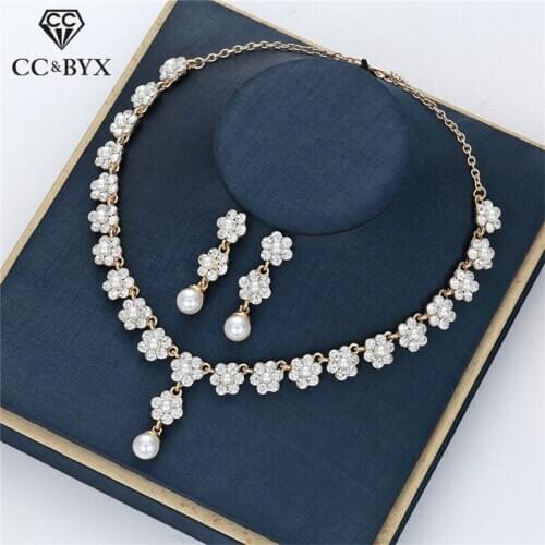 CC Wedding Accessories For Bridal Bridesmaid Women Drop Earring and Necklace Pearl Fashion Lovers Gifts Flower Shape Fien` D018