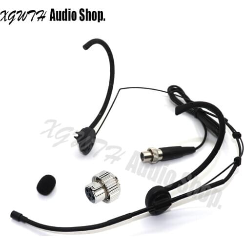 Black Dual Hook Head Headset Microphone For MiPro Wireless Radio Cardioid Mic System Beltpack Mini XLR 4Pin lock Foldable Ears