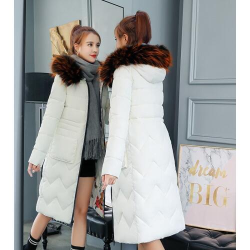 Long Parka Winter Jacket Women Big Fur Collar Korean Coat Down Cotton Warm Padded Jacket Parkas Mujer 2020 Two Side Wear