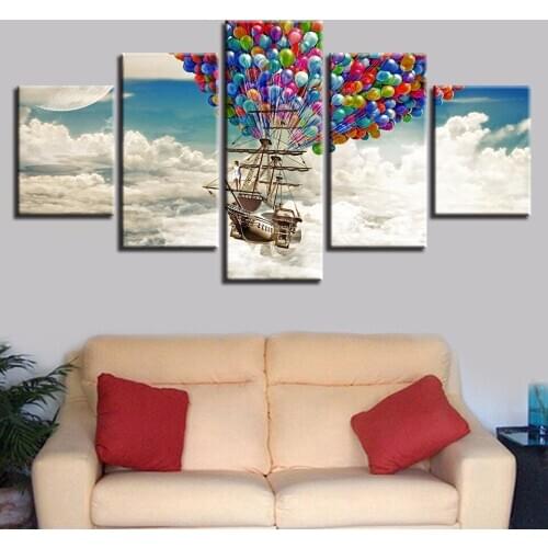 Hd Canvas Painting Abstract Animal Art Poster Sky Clouds Colored Balloon Prints Home Decor Bedroom Mural Five-Piece Frameless