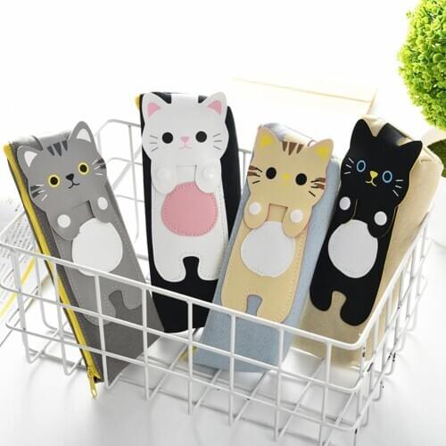 Cute Cats Canvas Zipper Pencil Case Pen Bag School Stationery Storage Pouch Box Pens Pencils Writing Pencil Bags School Supplies