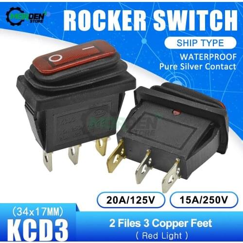 KCD3 Waterproof Rocker Switch ON-OFF 2 Position 3Pin Electrical Equipment With Light Power Switch 15A 250VAC/ 20A 125VAC
