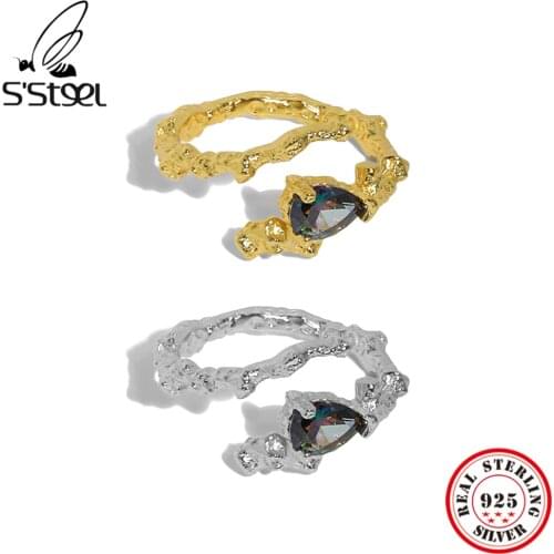 SSTEEL 925 Sterling Silver Korean Design Micro Zircon Opening Adjustable Ring For Womens Minimalist Accesories Gothic Jewelry