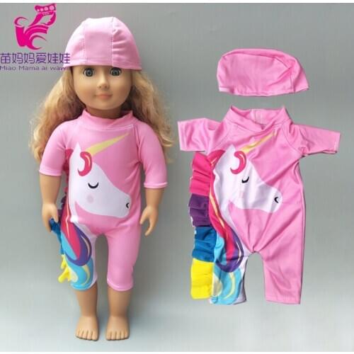 Baby Doll Unicorn Swimsuit Doll Clothes Fit for 43cm Born Baby Doll Clothes and 18 Inch American Doll Wear